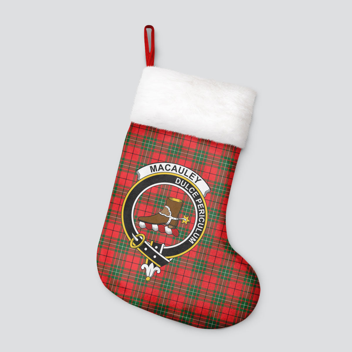 MacAuley Modern Tartan Crest Christmas Stocking