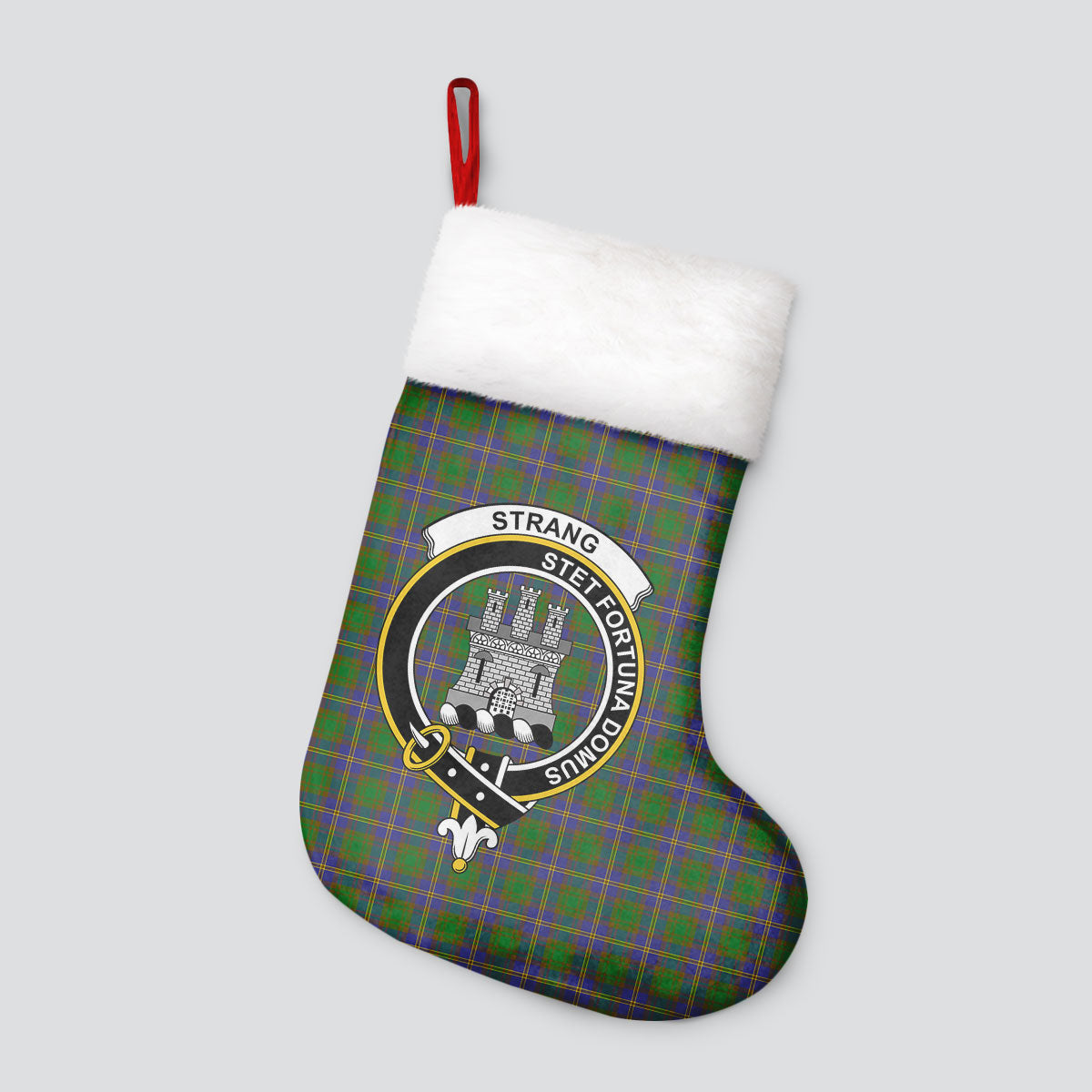 Strang (or Strange) Tartan Crest Christmas Stocking