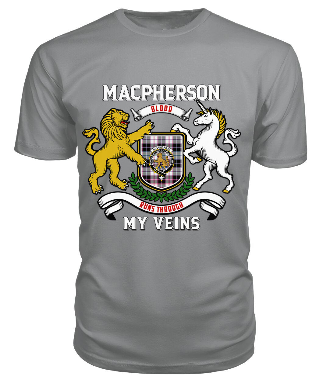 MacPherson Hunting Modern Tartan Crest 2D T-shirt - Blood Runs Through My Veins Style