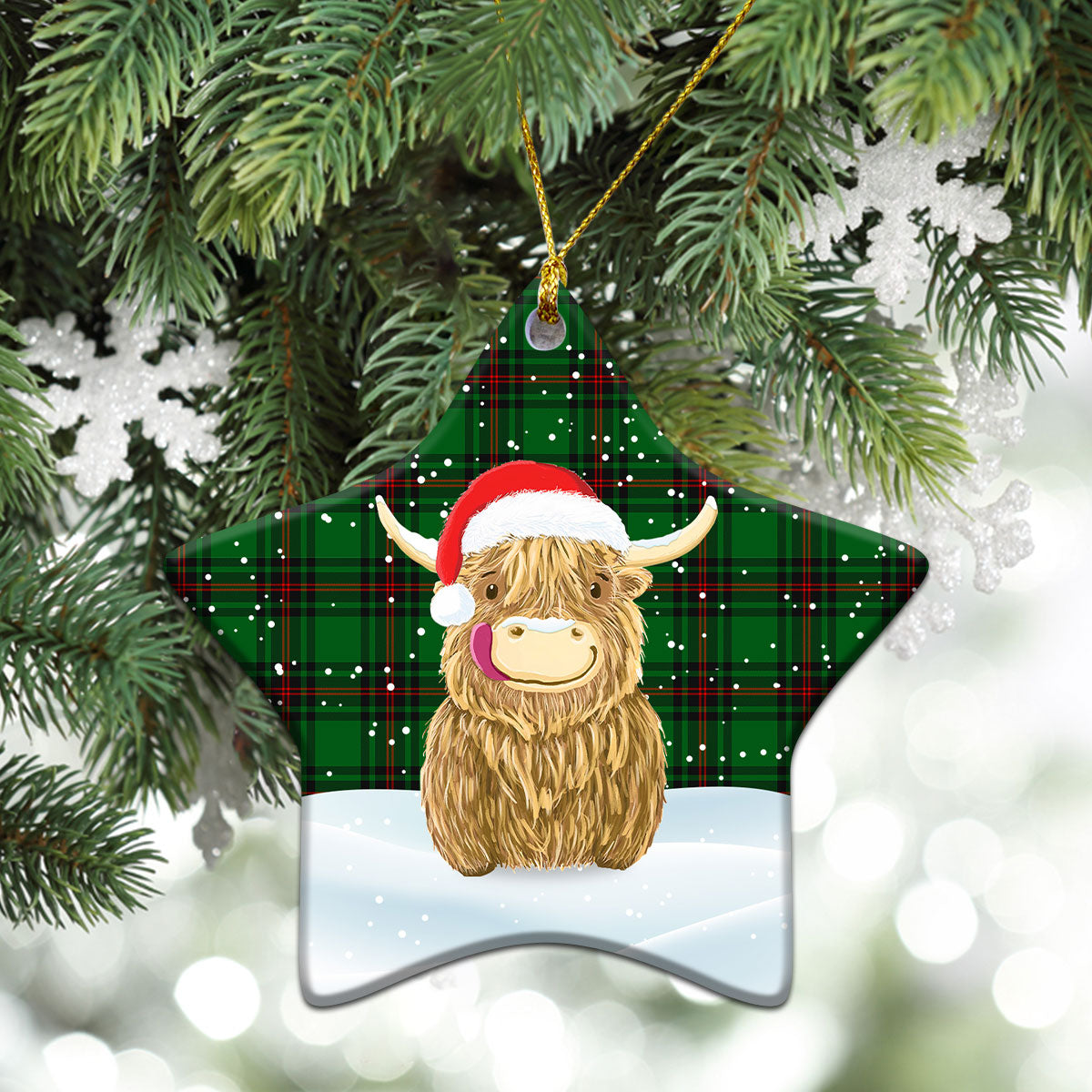 Anstruther Tartan Christmas Ceramic Ornament - Highland Cows Style