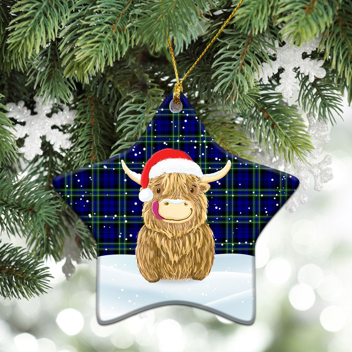 Arbuthnot Modern Tartan Christmas Ceramic Ornament - Highland Cows Style