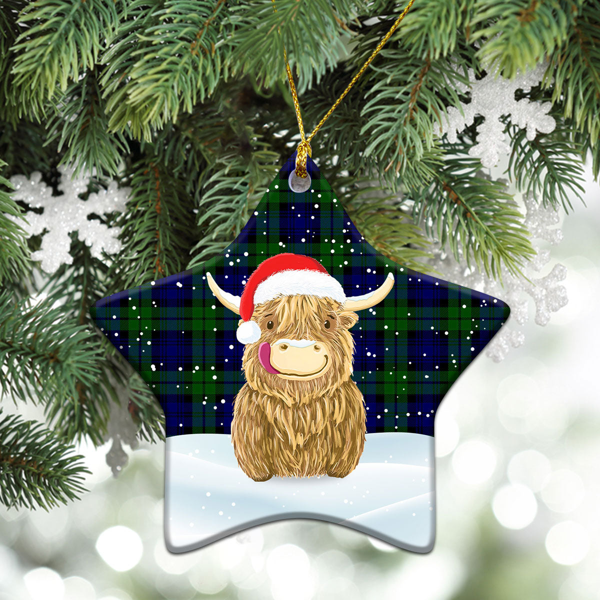 Bannatyne Tartan Christmas Ceramic Ornament - Highland Cows Style