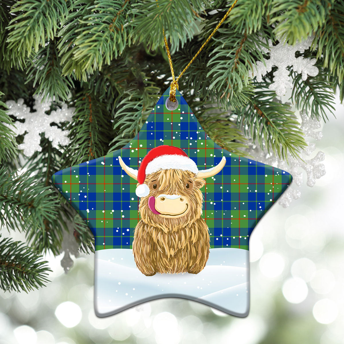 Barclay Hunting Ancient Tartan Christmas Ceramic Ornament - Highland Cows Style