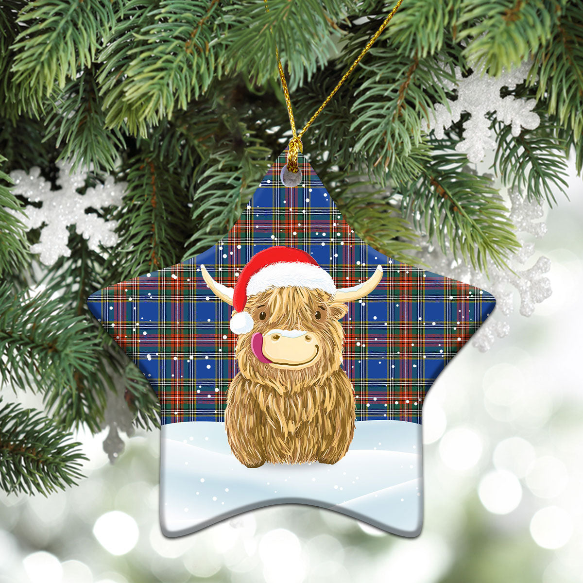 Beaton Ancient Tartan Christmas Ceramic Ornament - Highland Cows Style