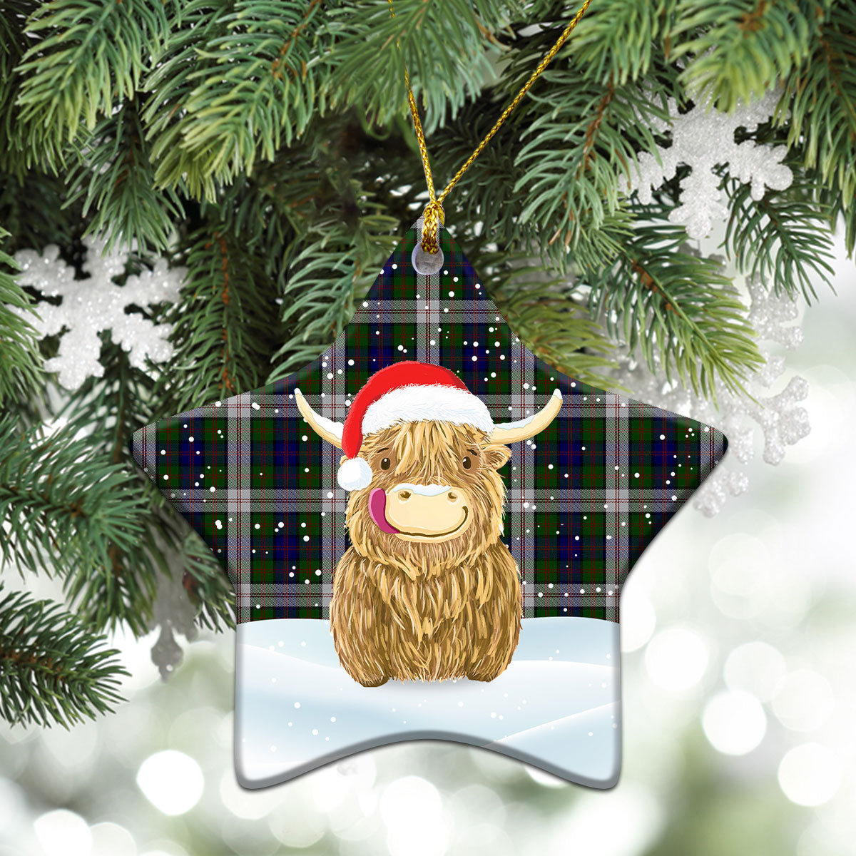 Blair Dress Tartan Christmas Ceramic Ornament - Highland Cows Style