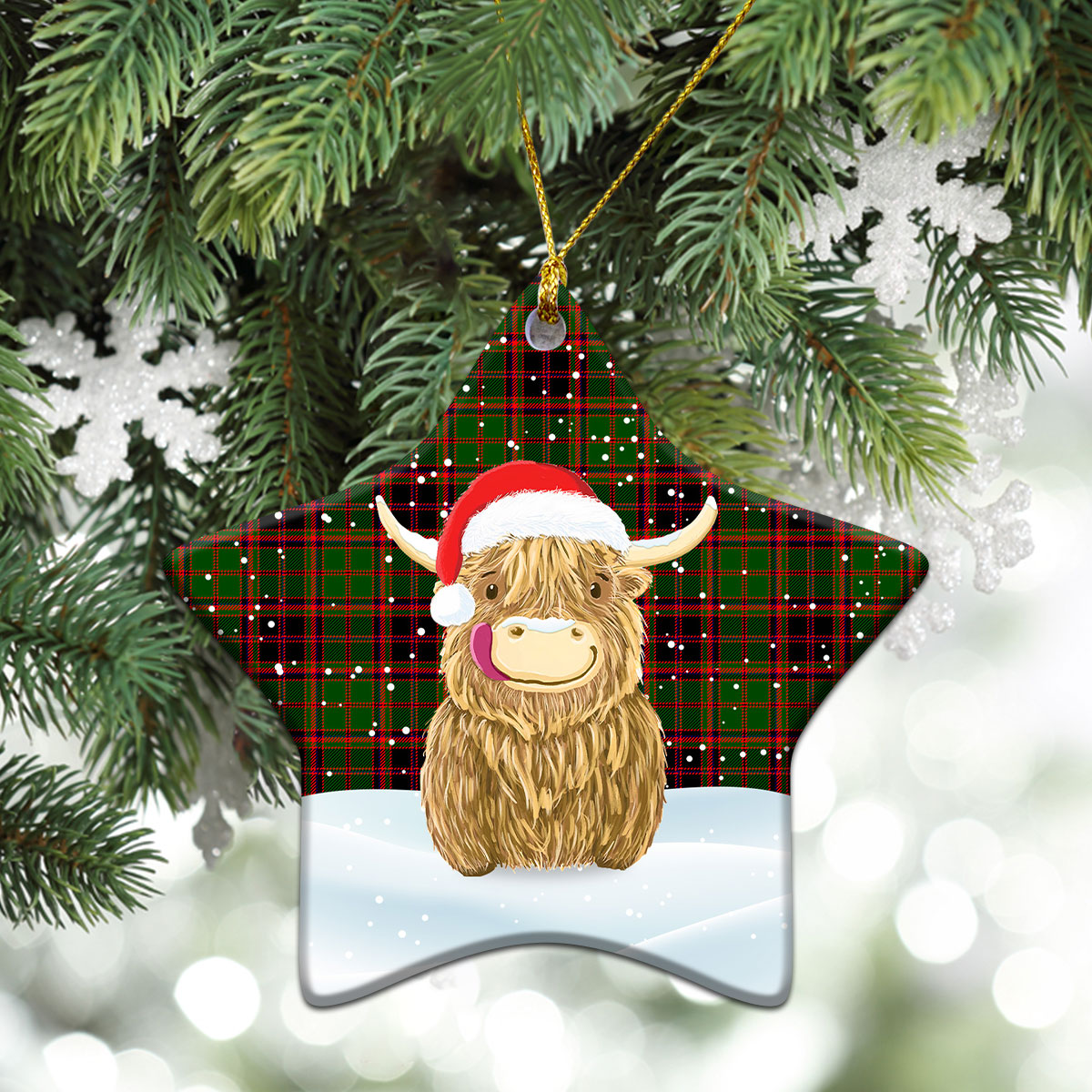 Buchan Modern Tartan Christmas Ceramic Ornament - Highland Cows Style