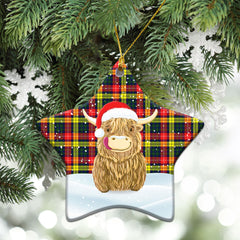 Buchanan Modern Tartan Christmas Ceramic Ornament - Highland Cows Style