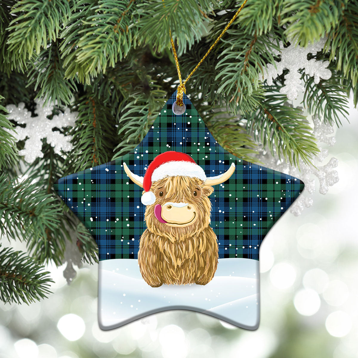 Campbell Ancient 02 Tartan Christmas Ceramic Ornament - Highland Cows Style