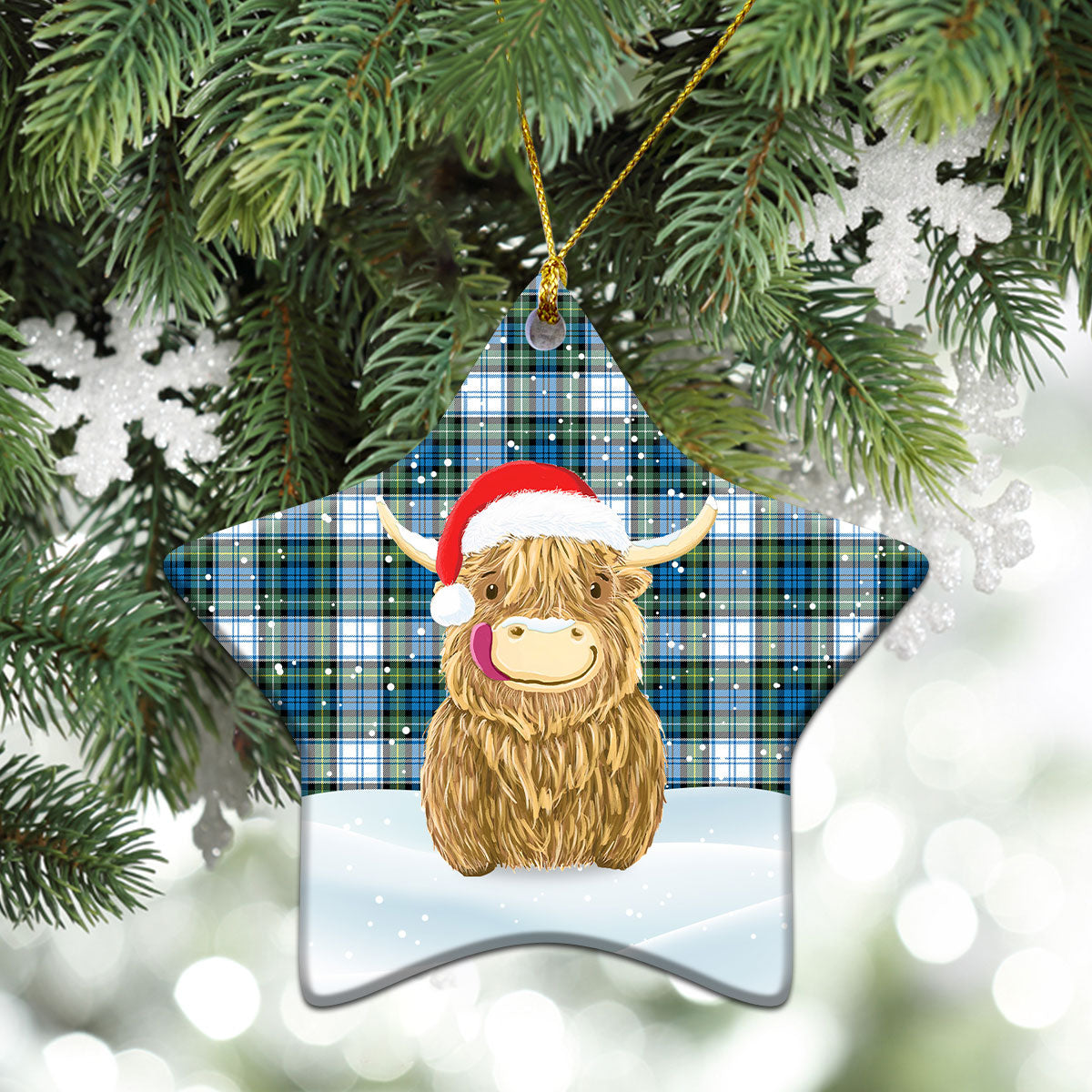 Campbell Dress Ancient Tartan Christmas Ceramic Ornament - Highland Cows Style