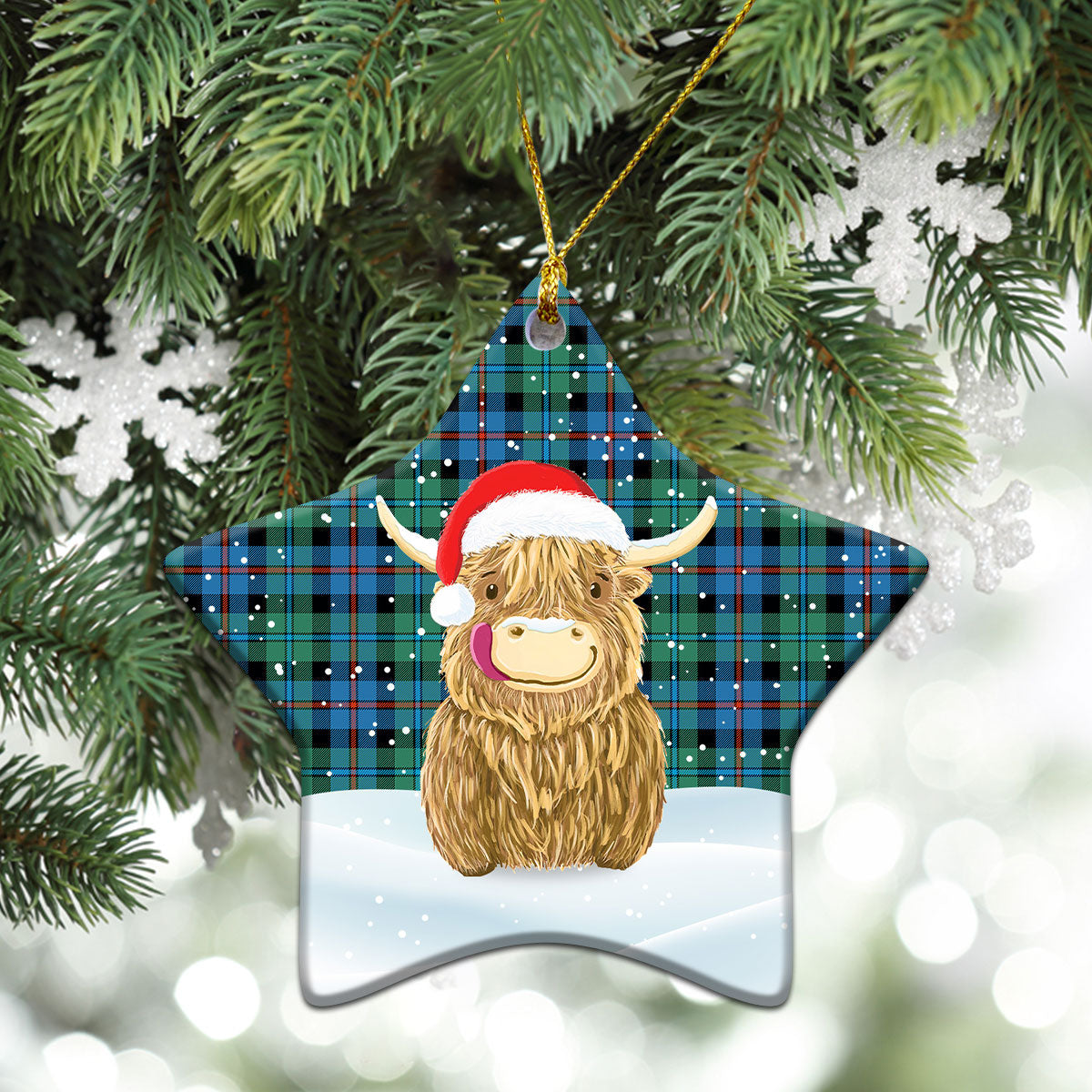 Campbell of Cawdor Ancient Tartan Christmas Ceramic Ornament - Highland Cows Style