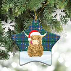 Carmichael Ancient Tartan Christmas Ceramic Ornament - Highland Cows Style