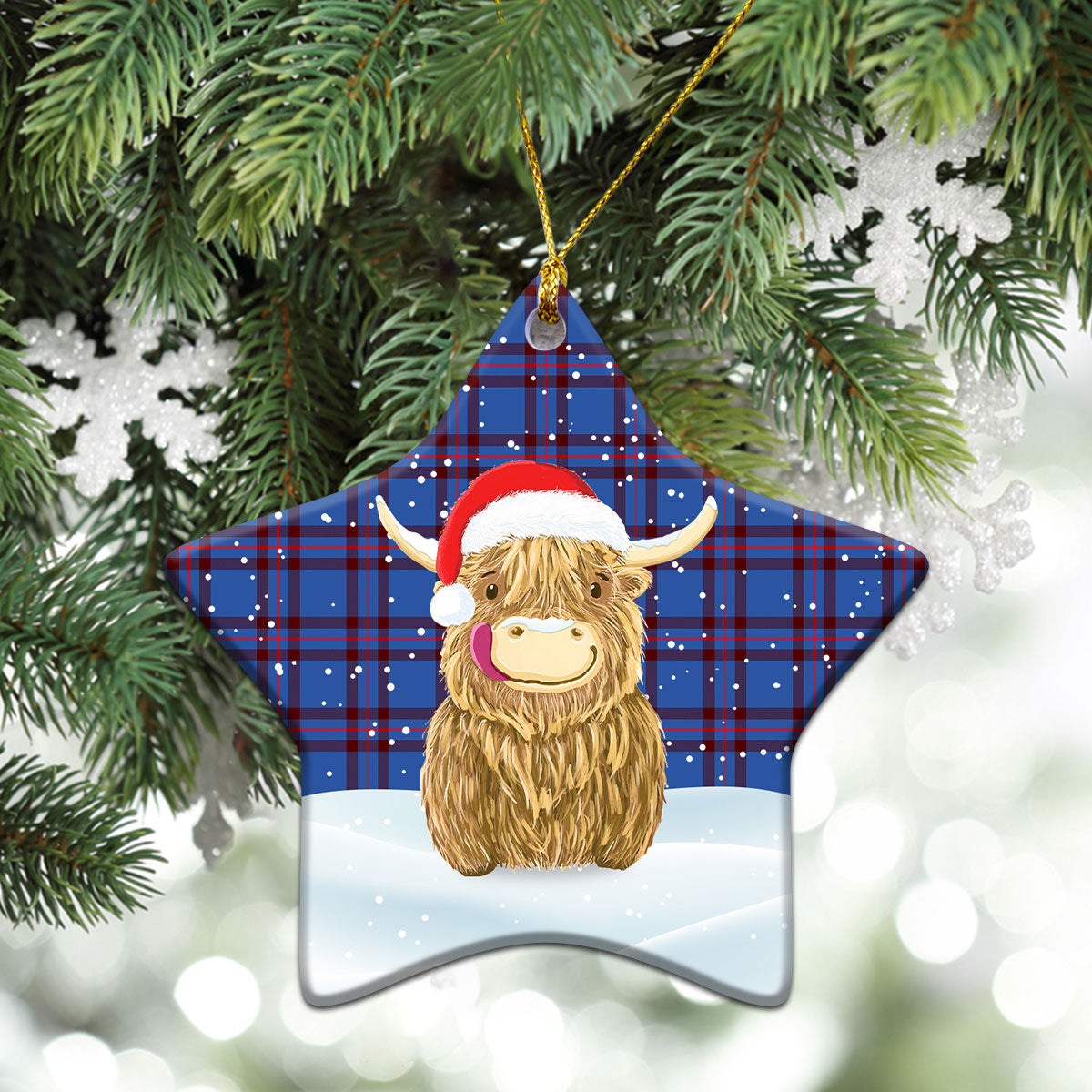 Elliot Modern Tartan Christmas Ceramic Ornament - Highland Cows Style