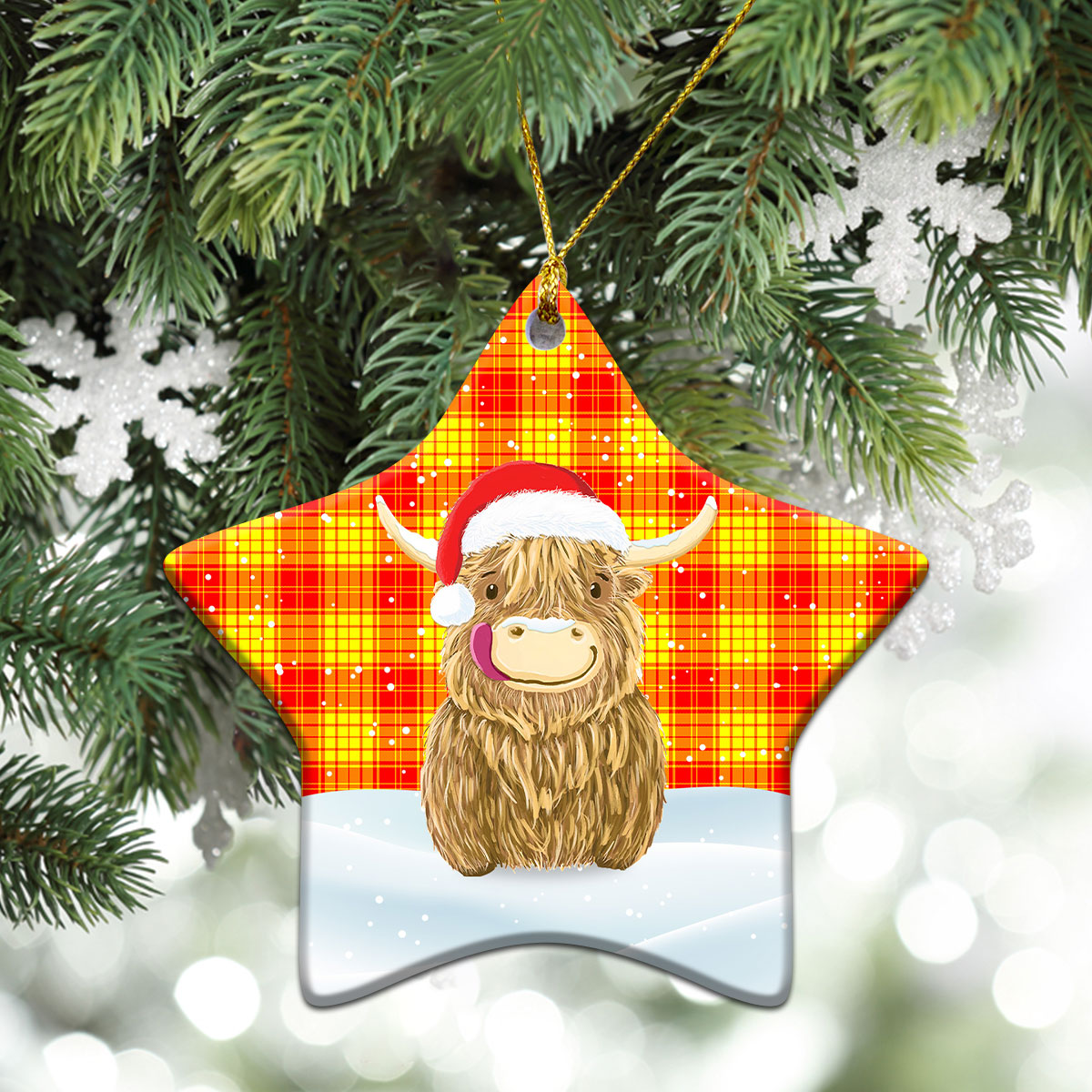 MacMillan Tartan Christmas Ceramic Ornament - Highland Cows Style