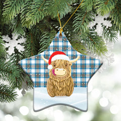 Stewart Muted Blue Tartan Christmas Ceramic Ornament - Highland Cows Style