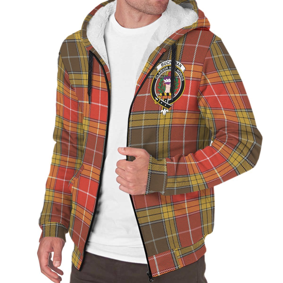 Buchanan Old Set Weathered Tartan Crest Sherpa Hoodie