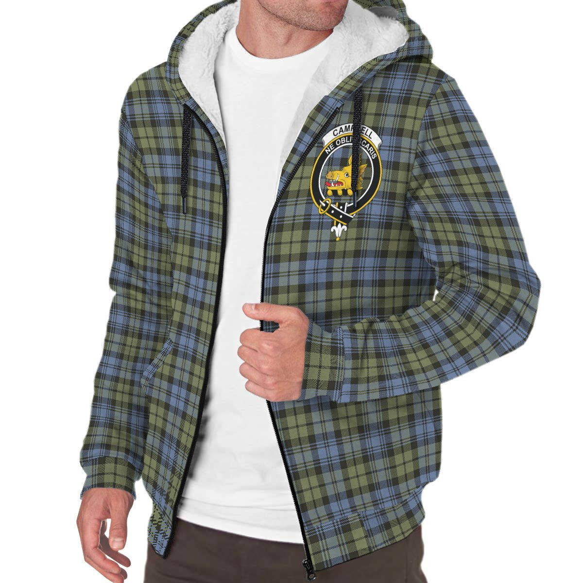 Campbell Faded Tartan Crest Sherpa Hoodie