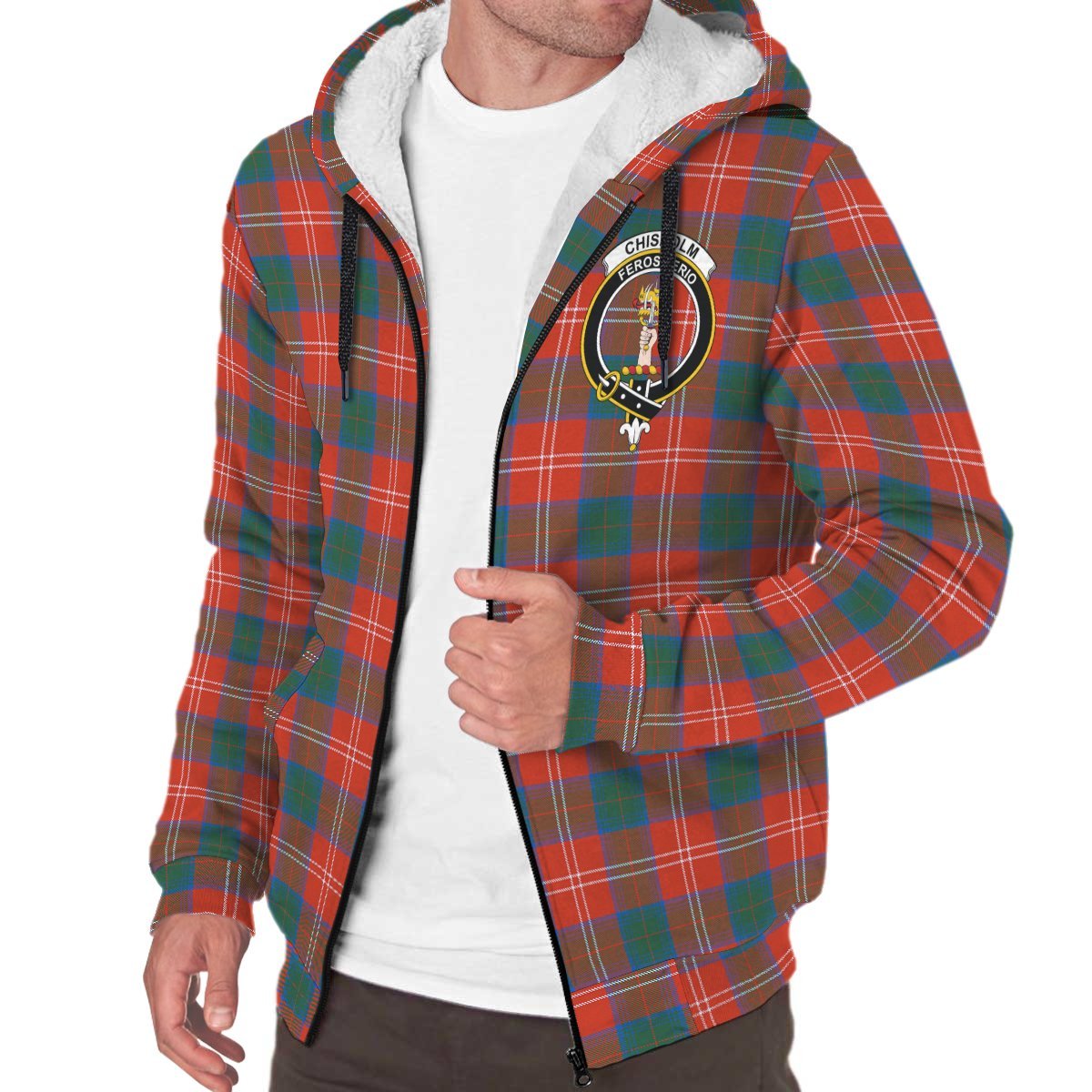 Chisholm Ancient Tartan Crest Sherpa Hoodie