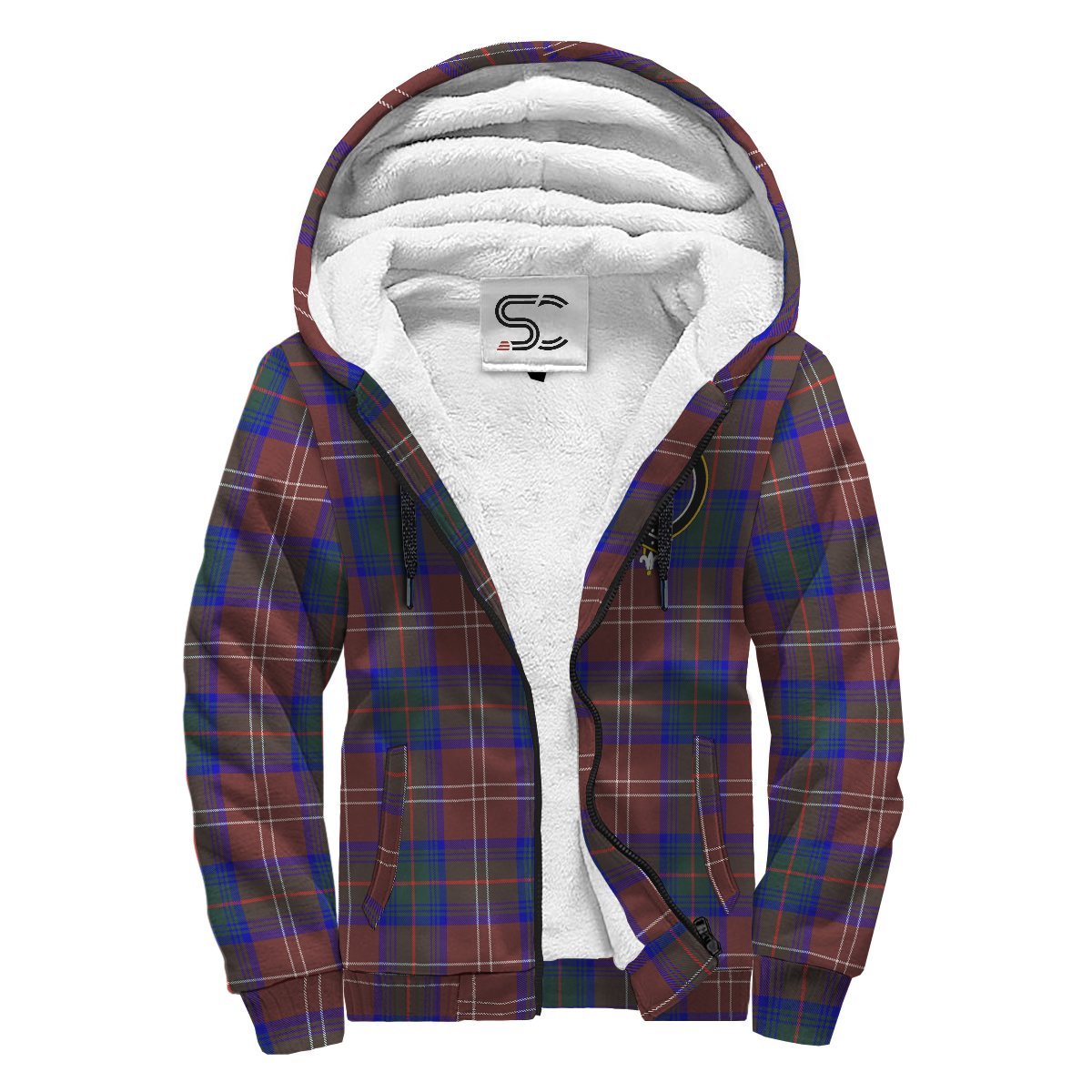 Chisholm Hunting Modern Tartan Crest Sherpa Hoodie