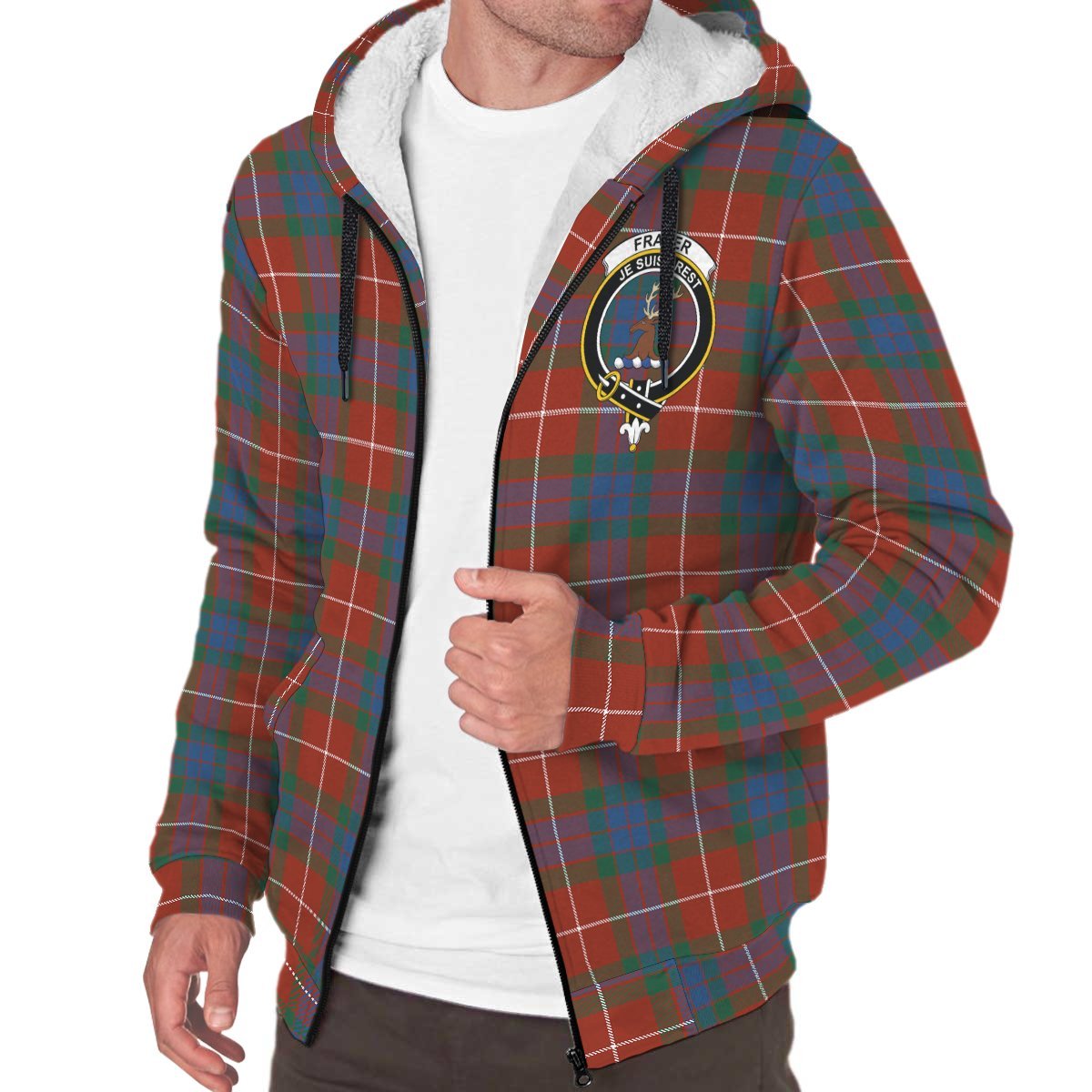 Fraser Ancient Tartan Crest Sherpa Hoodie