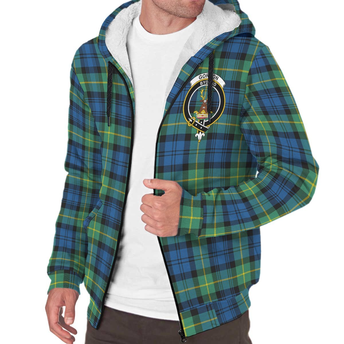 Gordon Ancient Tartan Crest Sherpa Hoodie