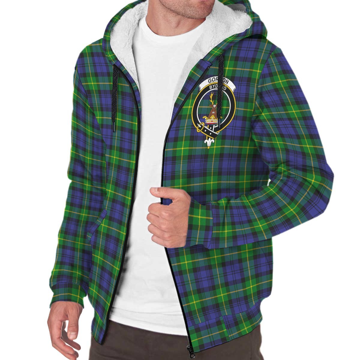 Gordon Modern Tartan Crest Sherpa Hoodie