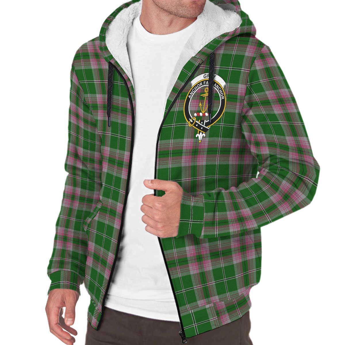 Gray Hunting Tartan Crest Sherpa Hoodie