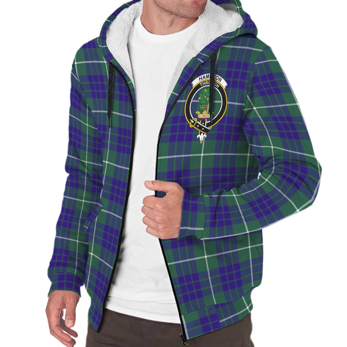 Hamilton Hunting Modern Tartan Crest Sherpa Hoodie