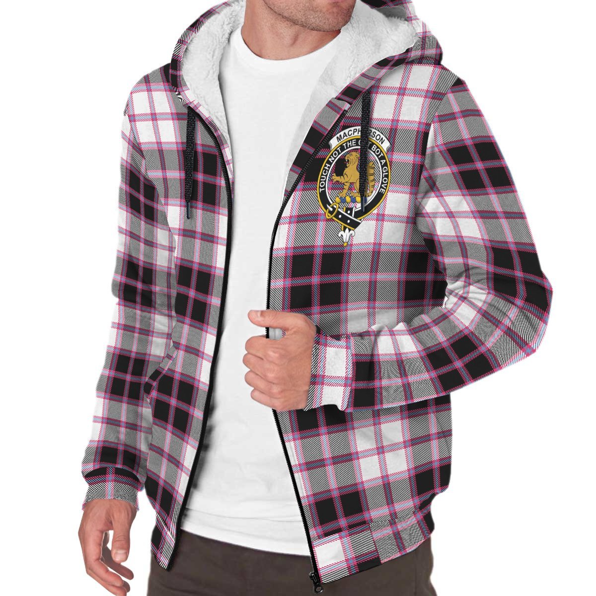 MacPherson Hunting Modern Tartan Crest Sherpa Hoodie