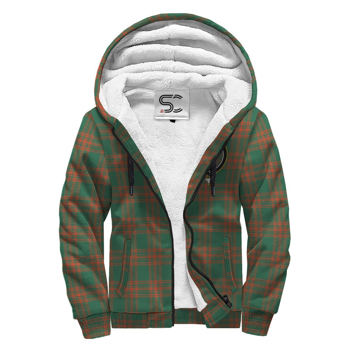 Menzies Green Ancient Tartan Crest Sherpa Hoodie