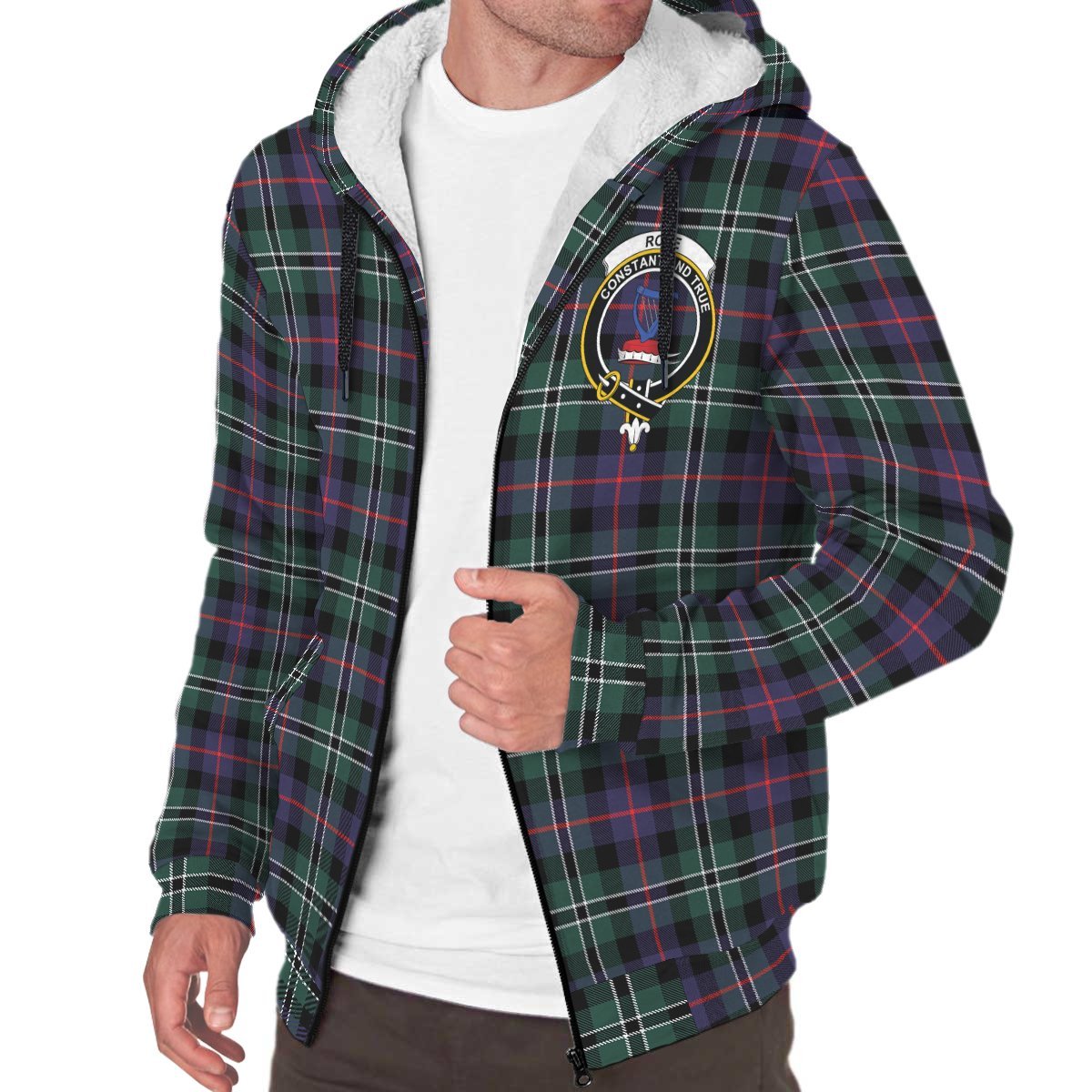 Rose Hunting Modern Tartan Crest Sherpa Hoodie