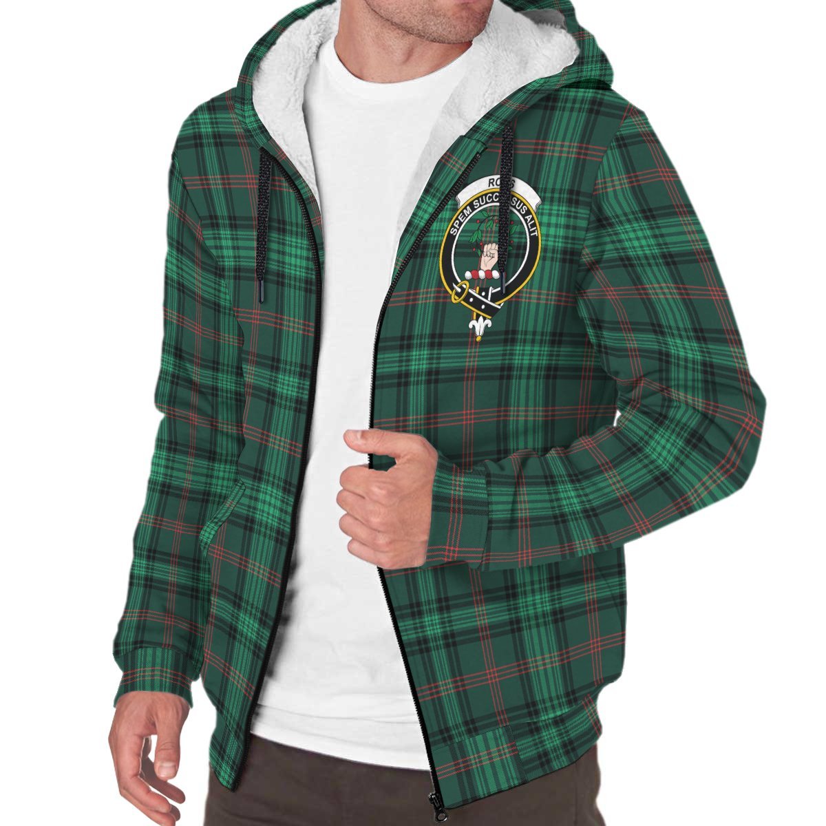 Ross Hunting Modern Tartan Crest Sherpa Hoodie