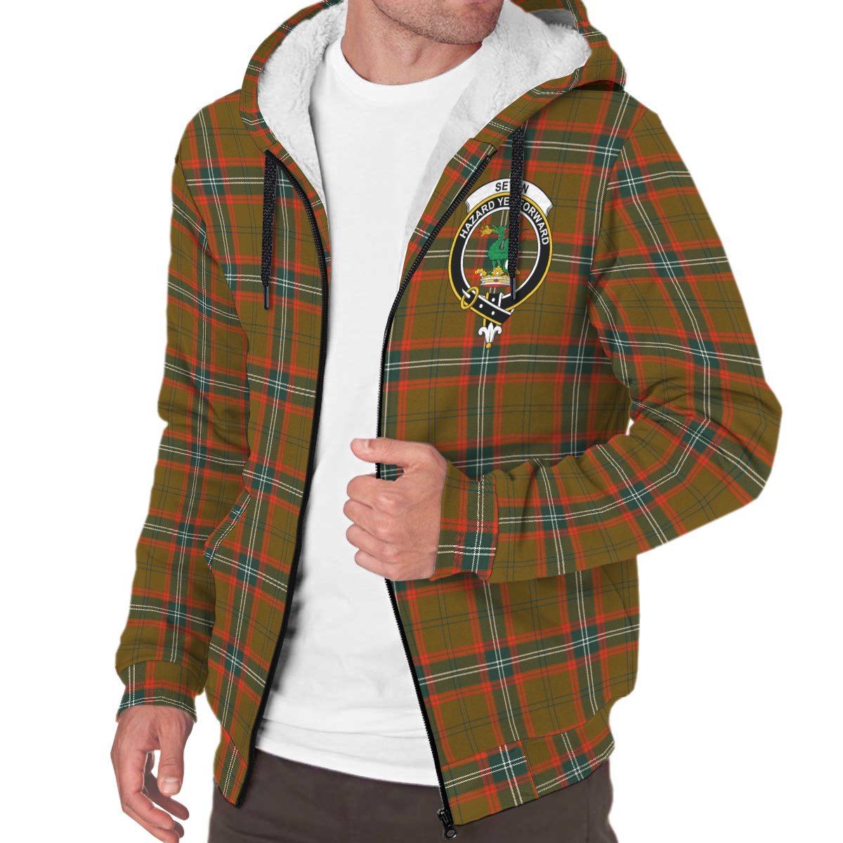 Seton Hunting Modern Tartan Crest Sherpa Hoodie