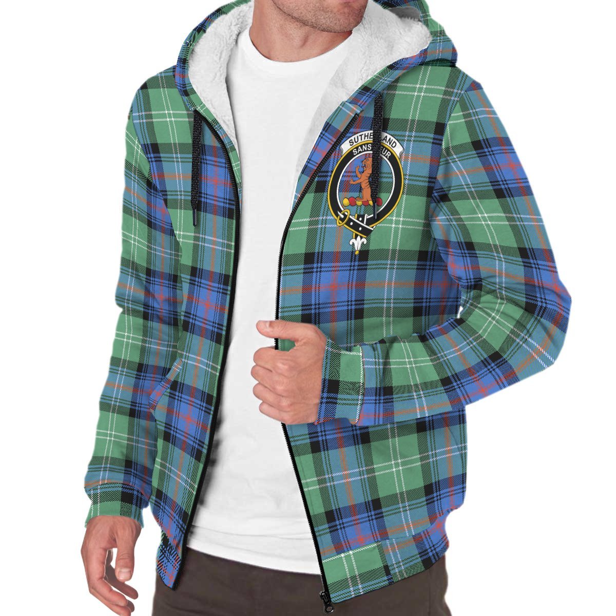 Sutherland Old Ancient Tartan Crest Sherpa Hoodie