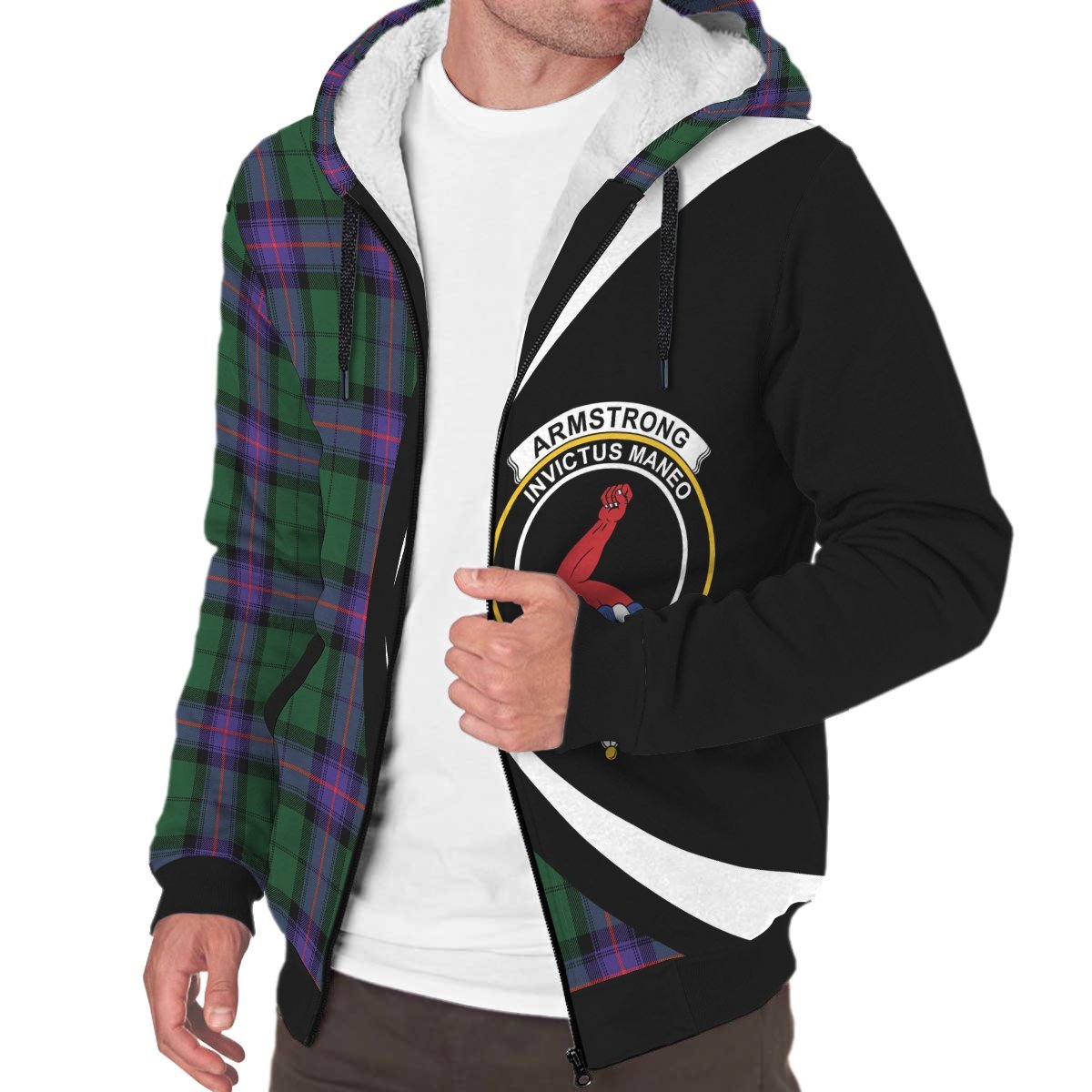 Armstrong Modern Tartan Crest Sherpa Hoodie - Circle Style