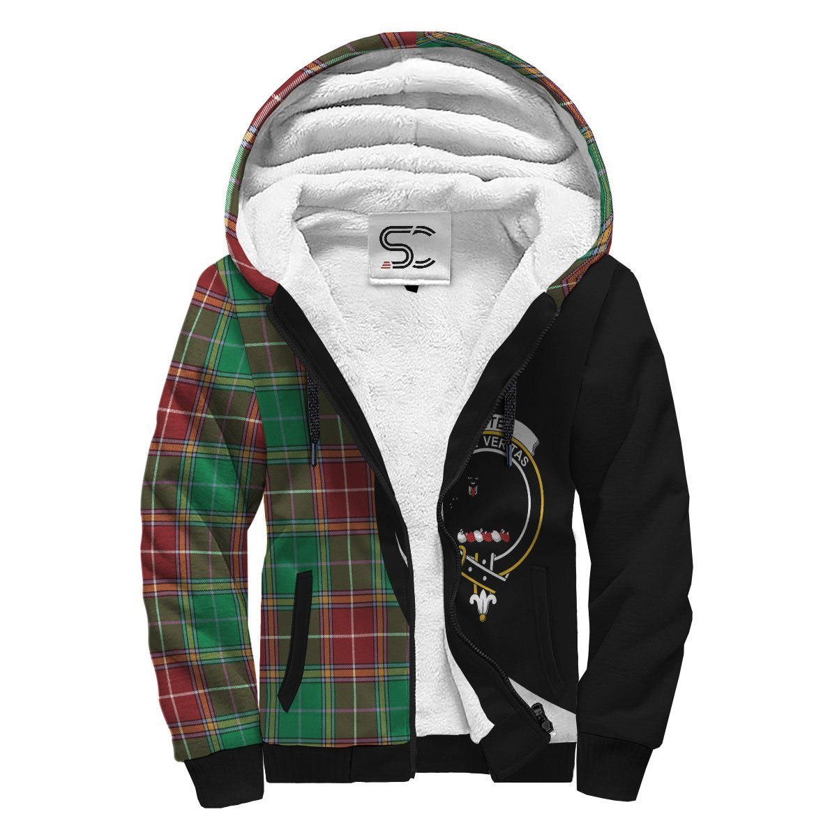 Baxter Modern Tartan Crest Sherpa Hoodie - Circle Style