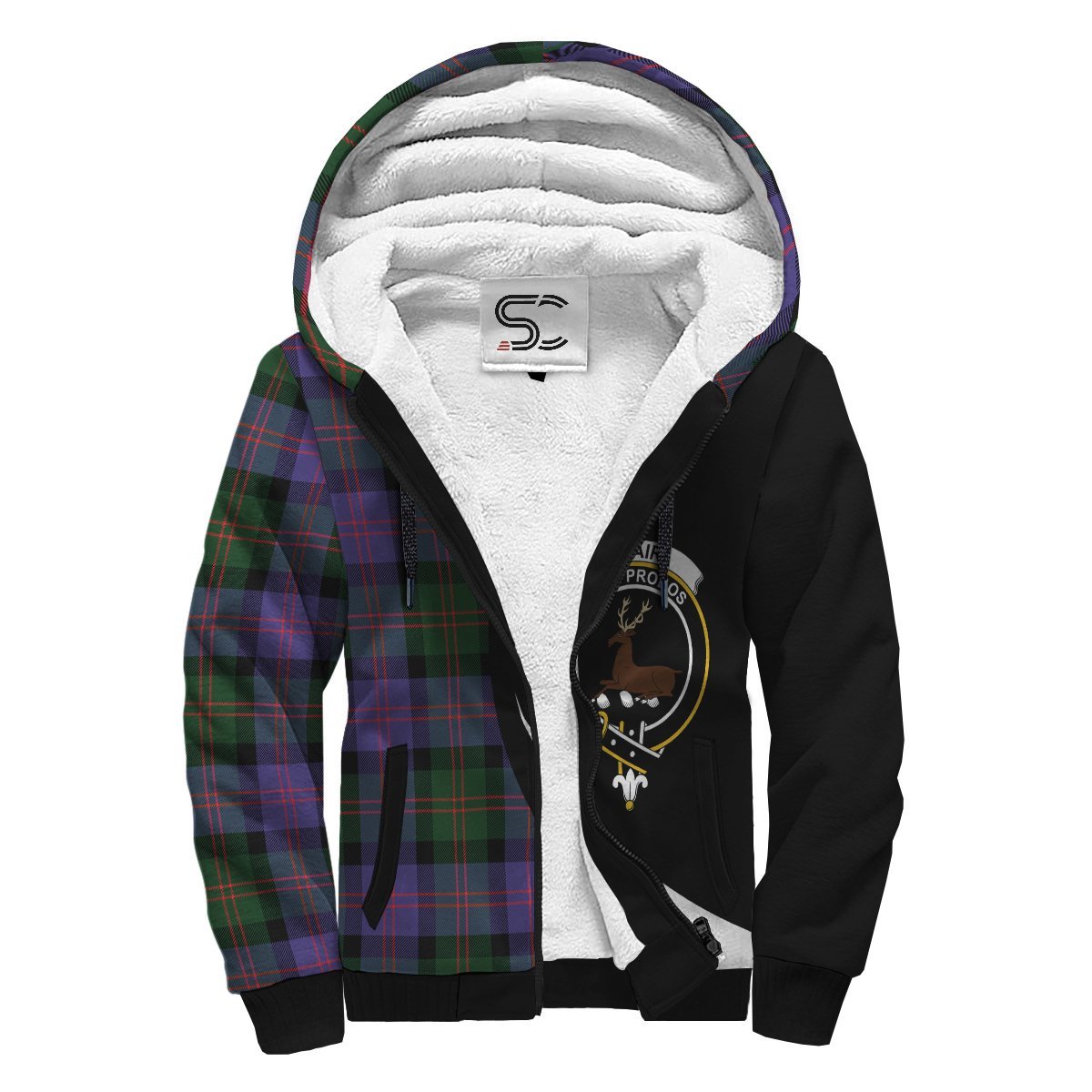 Blair Modern Tartan Crest Sherpa Hoodie - Circle Style