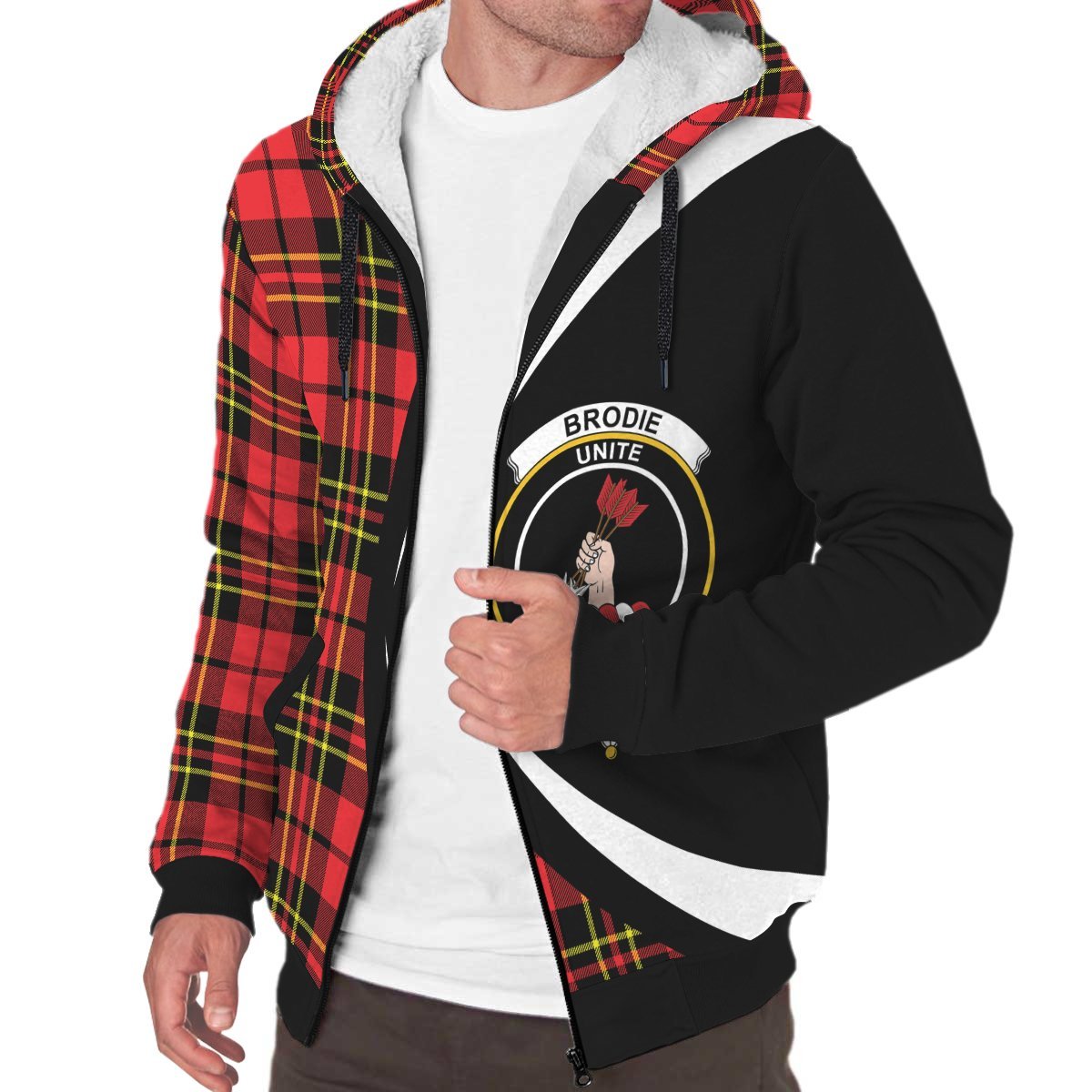 Brodie Modern Tartan Crest Sherpa Hoodie - Circle Style