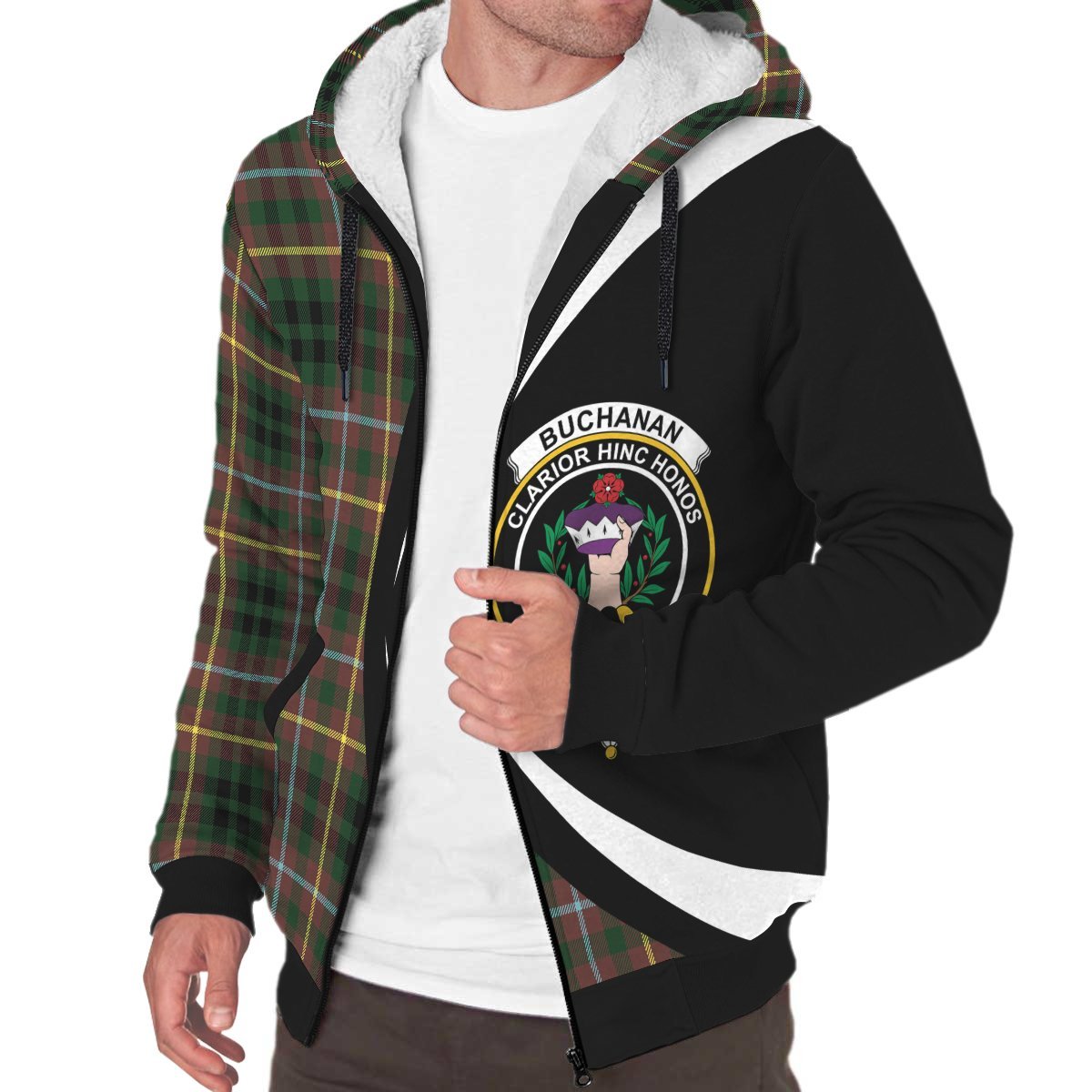 Buchanan Hunting Tartan Crest Sherpa Hoodie - Circle Style