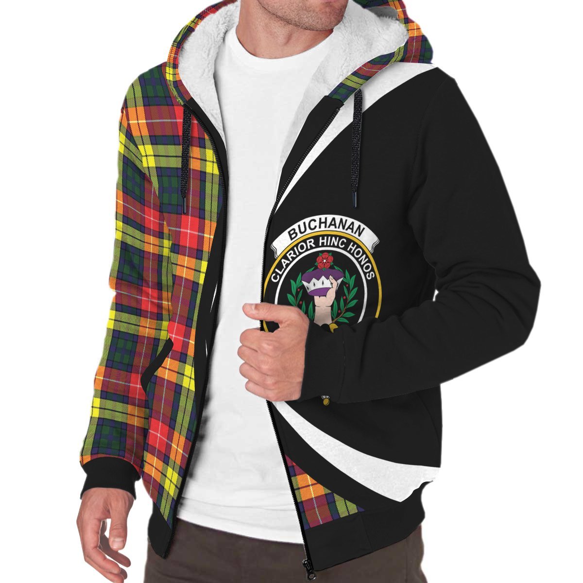 Buchanan Modern Tartan Crest Sherpa Hoodie - Circle Style