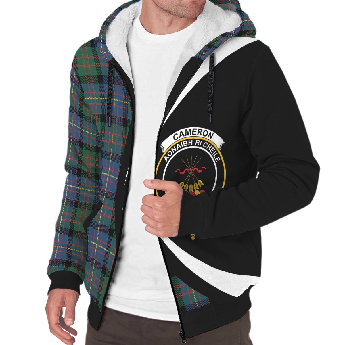 Cameron of Erracht Ancient Tartan Crest Sherpa Hoodie - Circle Style