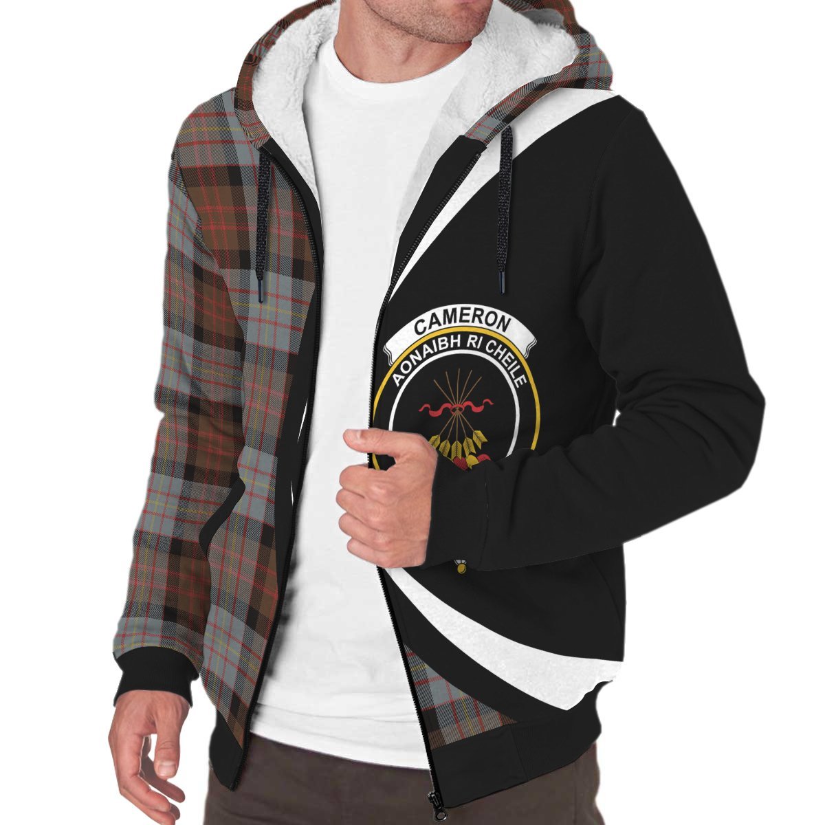 Cameron of Erracht Weathered Tartan Crest Sherpa Hoodie - Circle Style