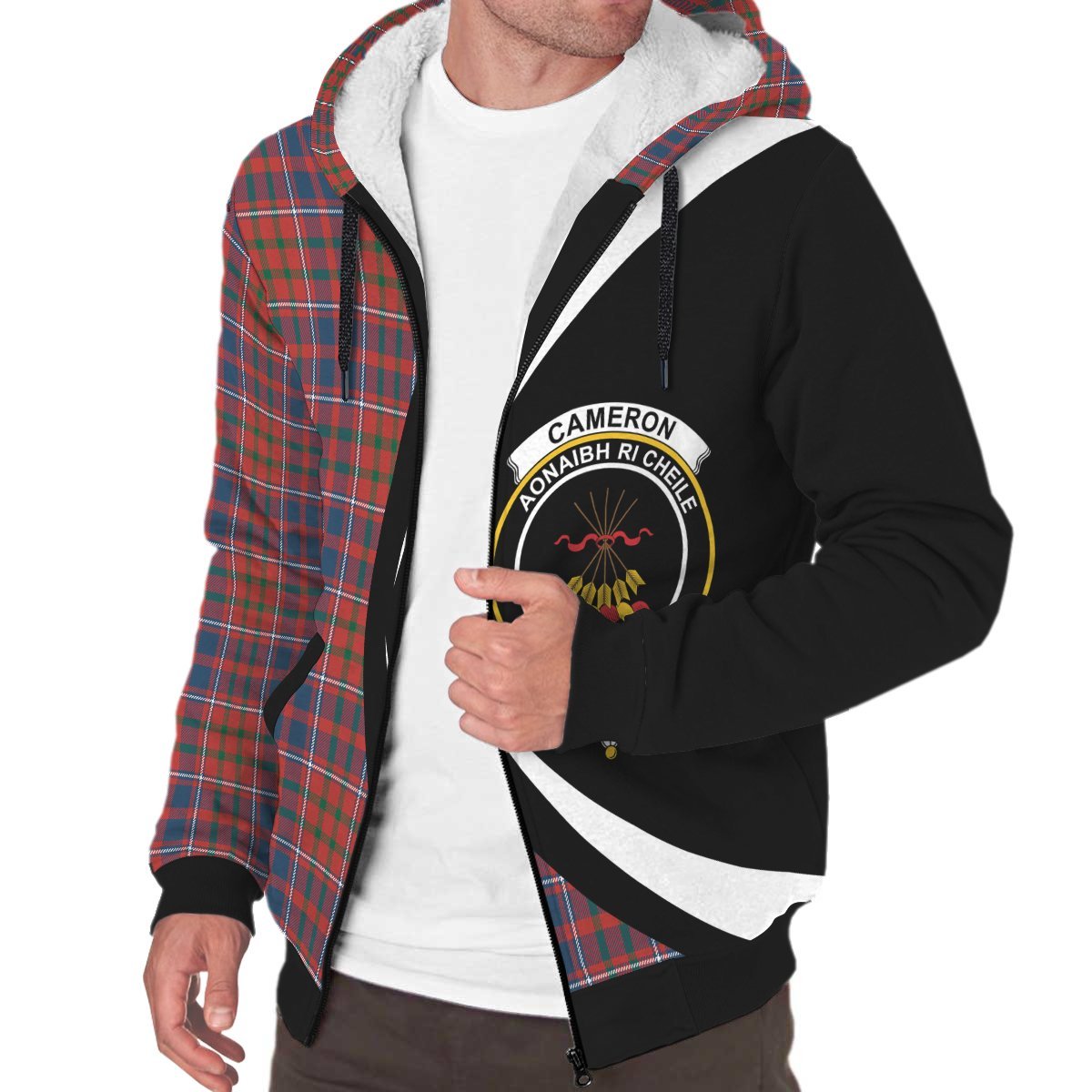 Cameron of Lochiel Ancient Tartan Crest Sherpa Hoodie - Circle Style