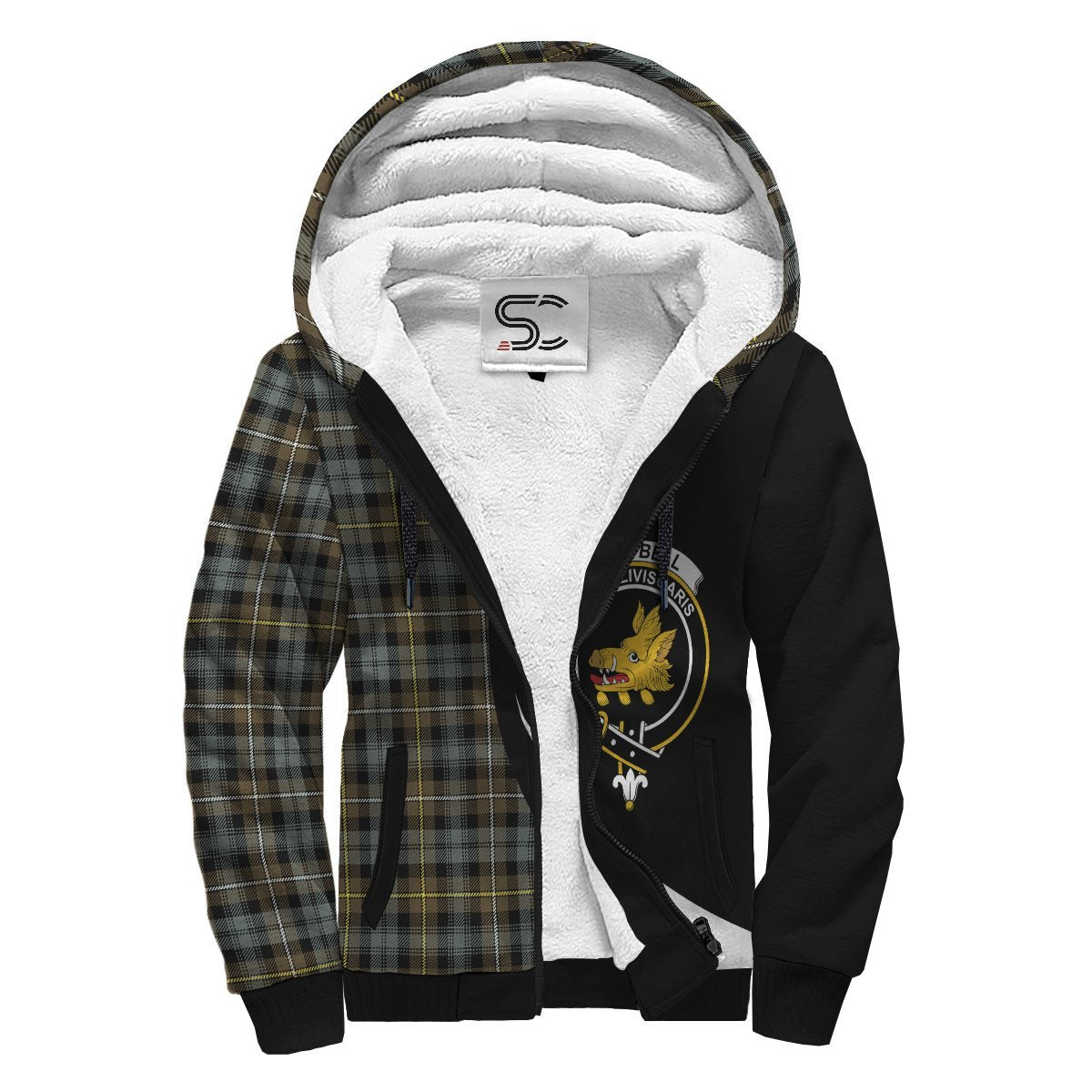 Campbell Argyll Weathered Tartan Crest Sherpa Hoodie - Circle Style