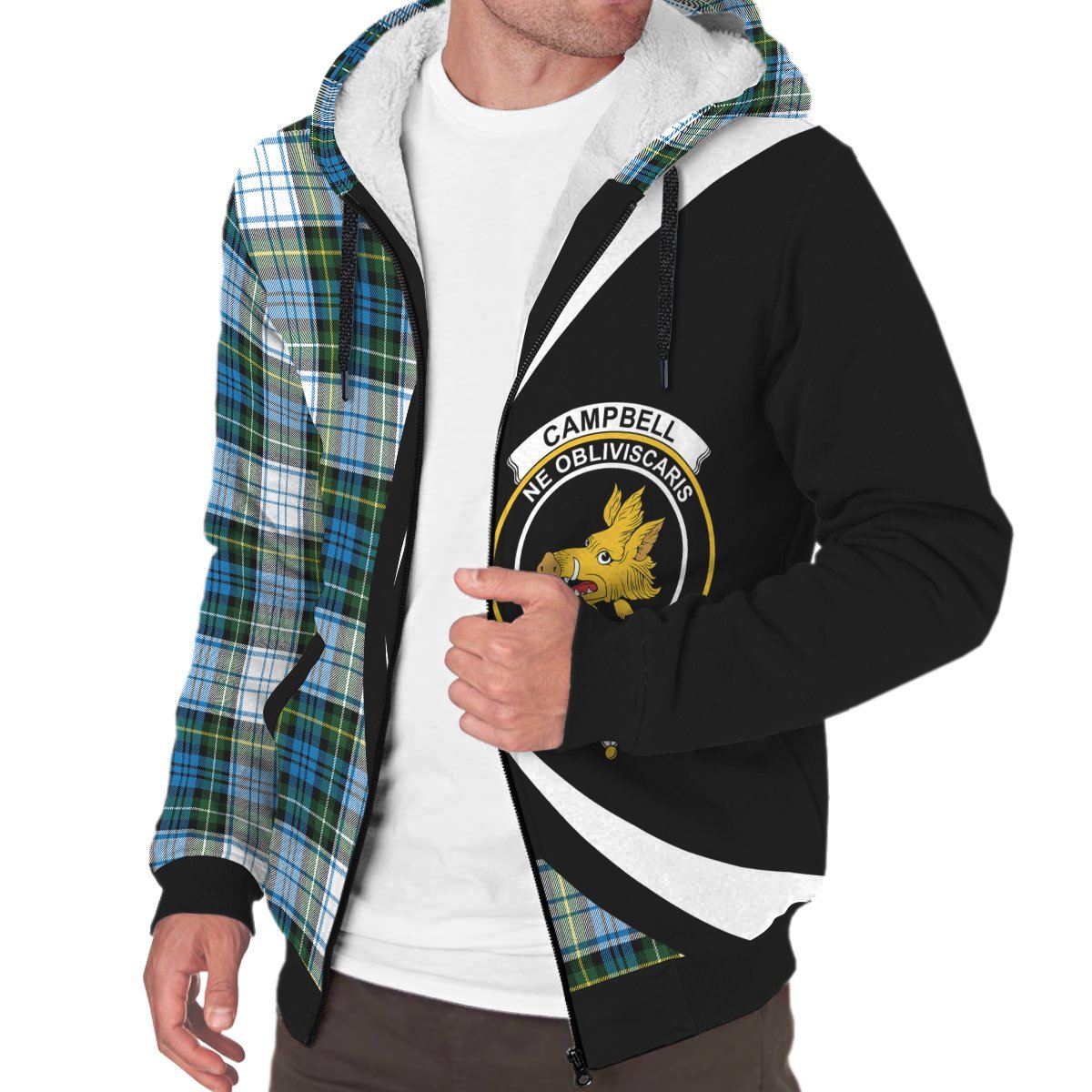 Campbell Dress Tartan Crest Sherpa Hoodie - Circle Style