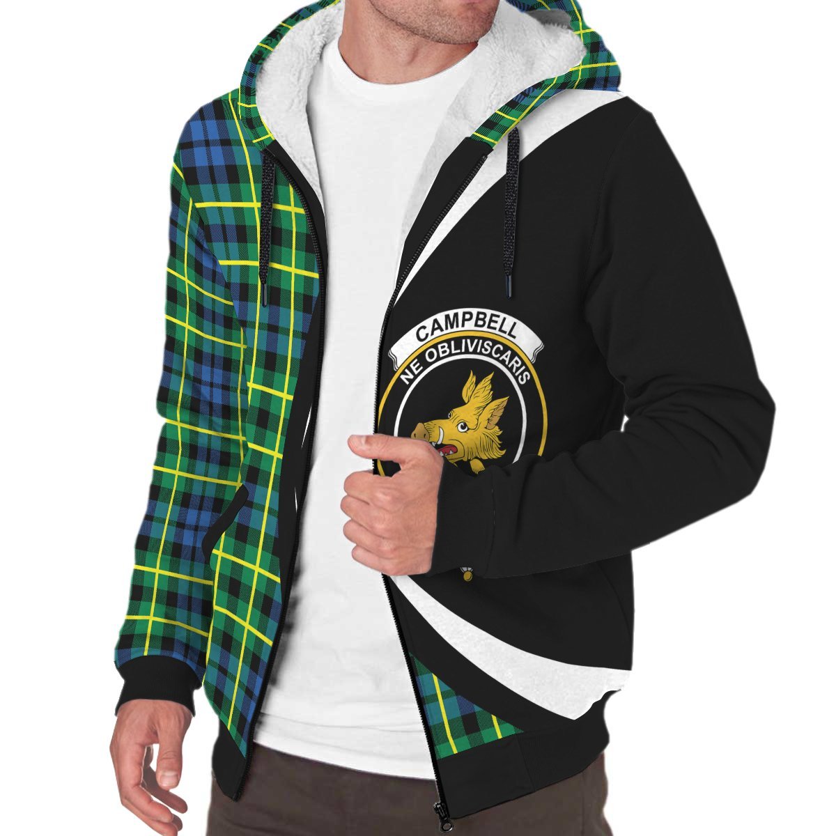 Campbell Of Breadalbane Ancient Tartan Crest Sherpa Hoodie - Circle Style