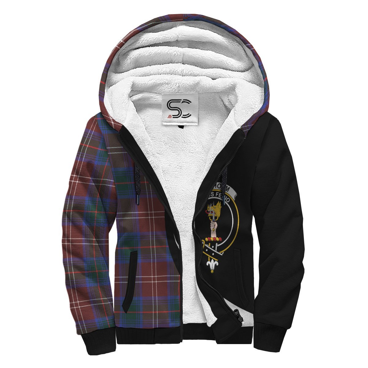 Chisholm Hunting Modern Tartan Crest Sherpa Hoodie - Circle Style