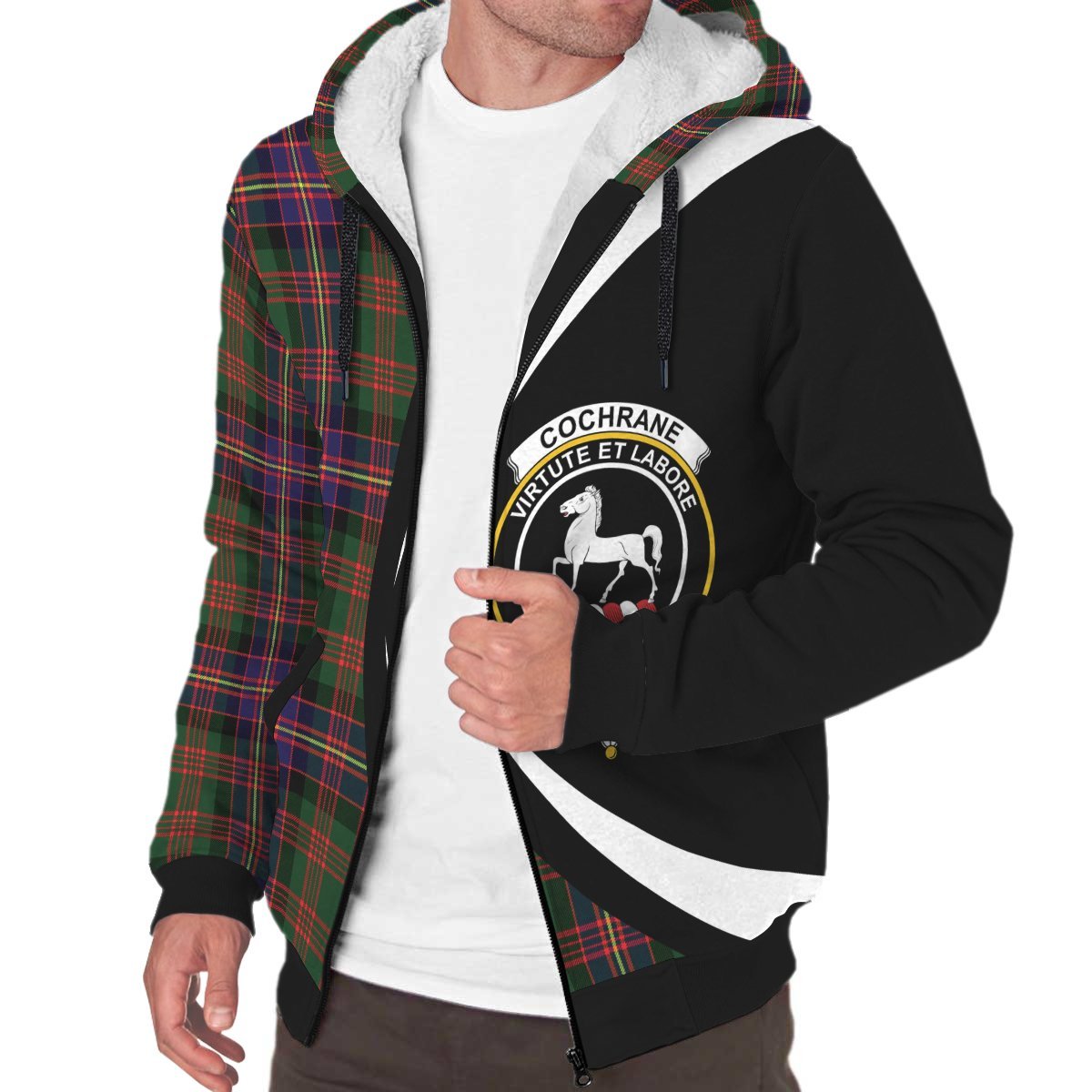 Cochrane Modern Tartan Crest Sherpa Hoodie - Circle Style