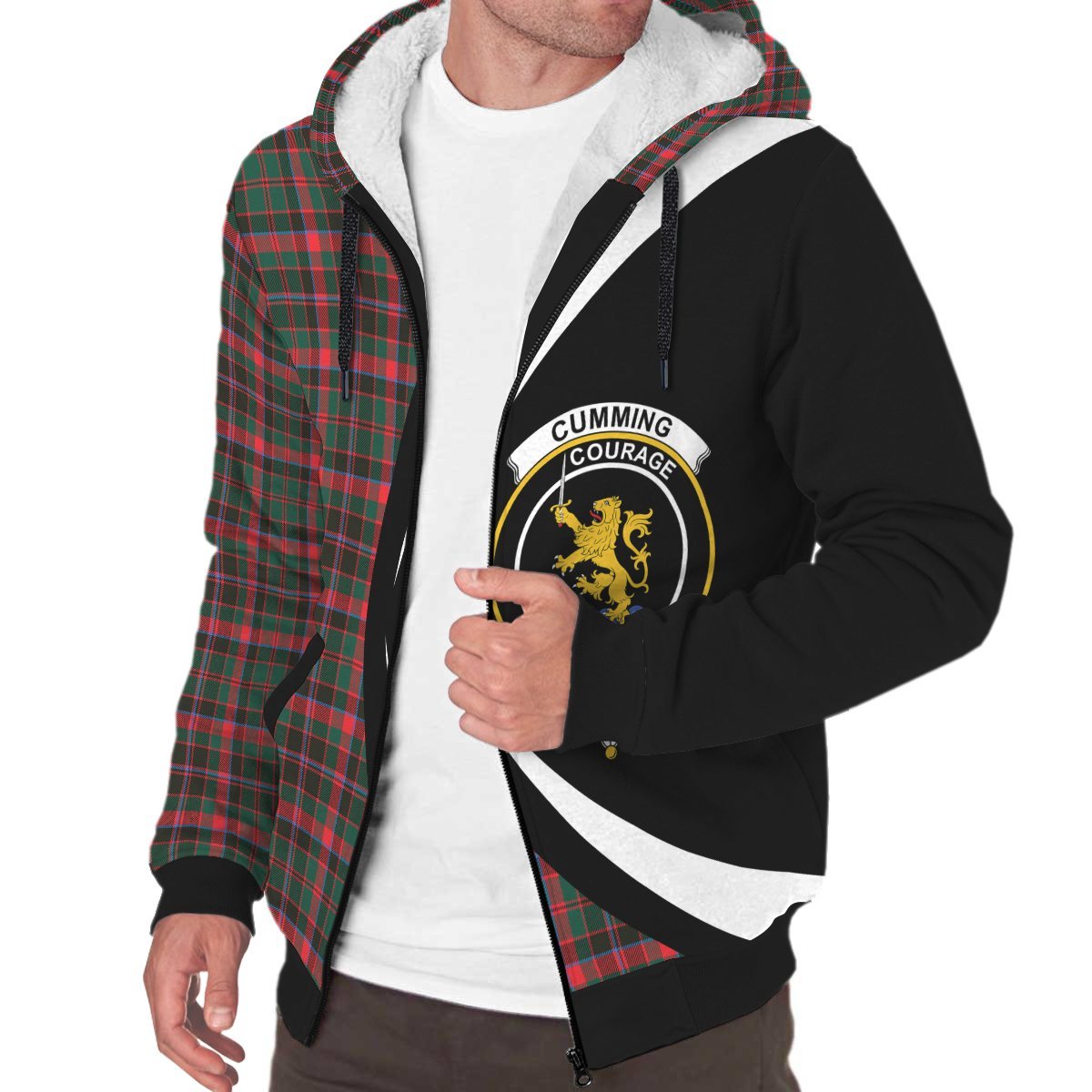 Cumming Hunting Modern Tartan Crest Sherpa Hoodie - Circle Style