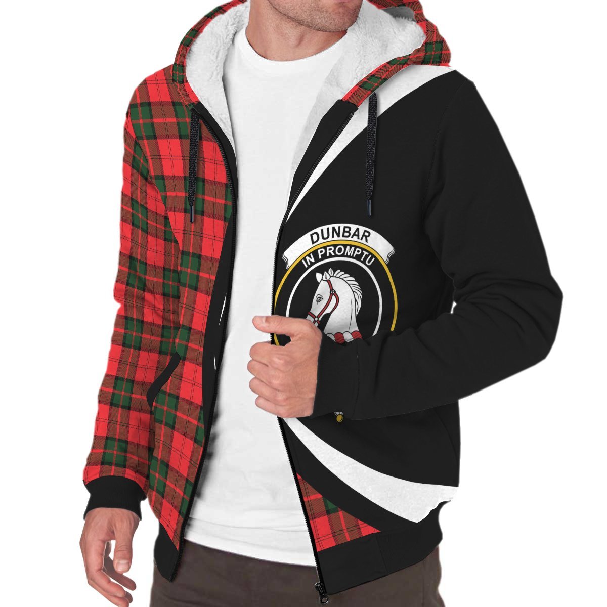 Dunbar Modern Tartan Crest Sherpa Hoodie - Circle Style