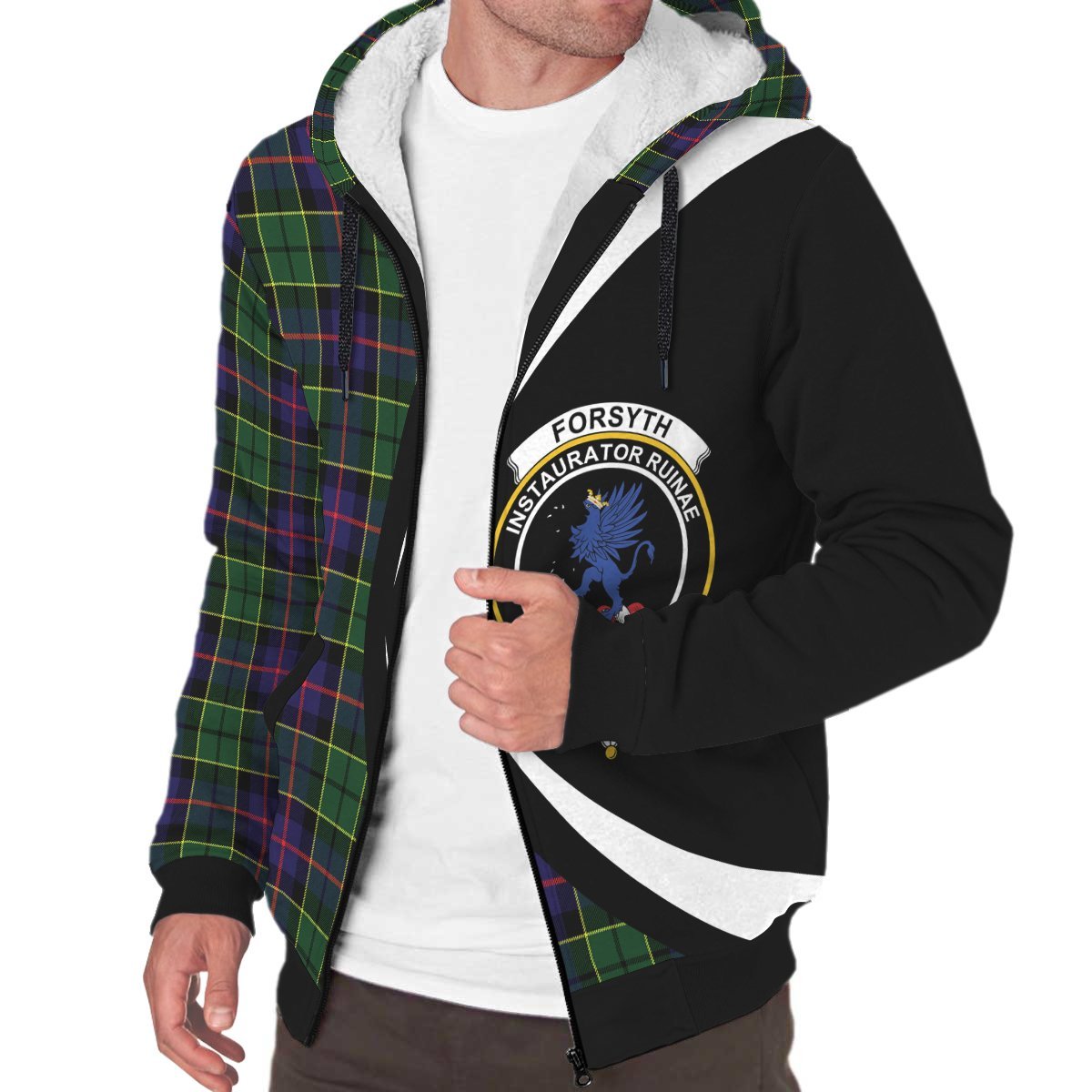 Forsyth Modern Tartan Crest Sherpa Hoodie - Circle Style